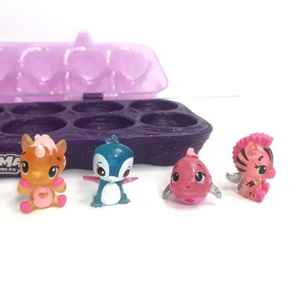 hatchimals colleeggtibles lot of 7 w/ purple glitter case collectible miniatures